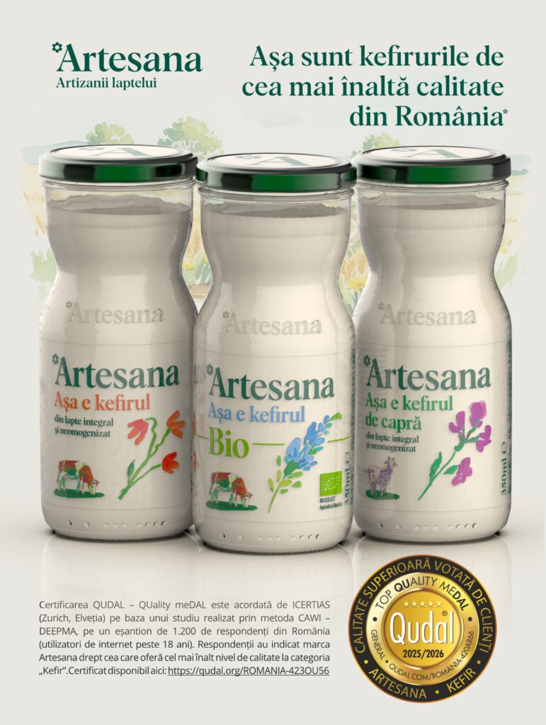 Sticle de kefir Artesana din lapte integral, bio și de capră, ambalate în sticlă”
