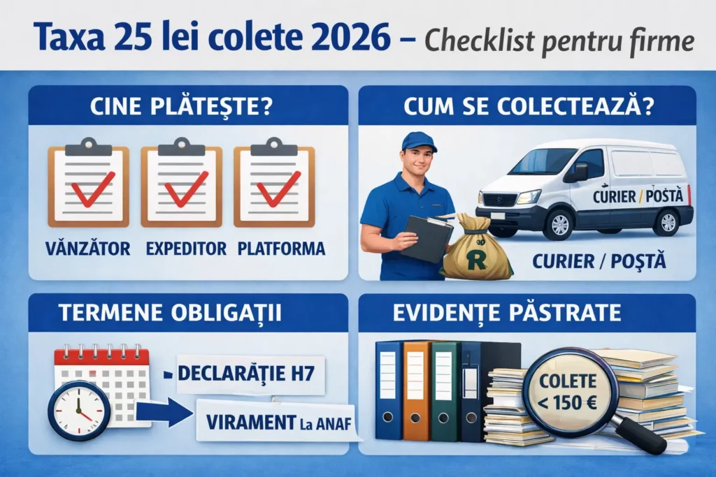 Taxa 25 lei 2026 – checklist rapid: cine plătește, colectare, termene și evidențe