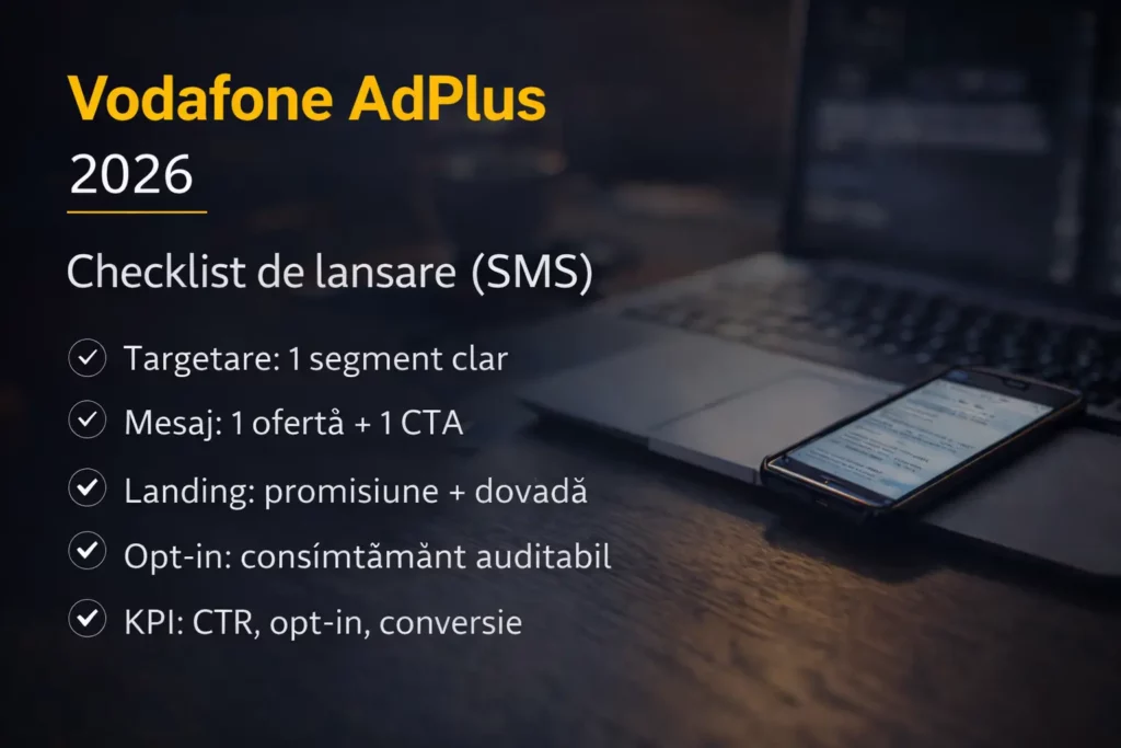 Checklist Vodafone AdPlus 2026: targetare, mesaj, landing, opt-in, KPI