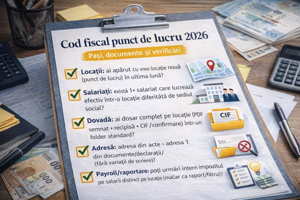 Checklist pentru obținere CIF ANAF în SPV la punct de lucru în 2026: UAT, salariați, dovadă, adresă, payroll