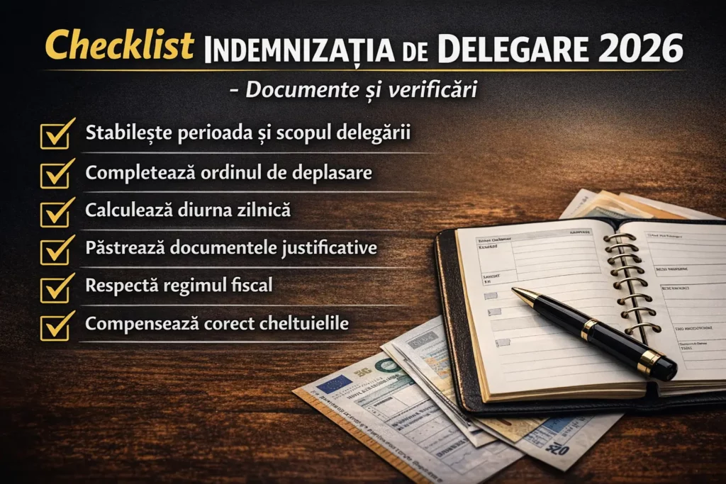 Indemnizatia de delegare 2026: diurna, acte, calcul Checklist: indemnizația de delegare 2026 – documente și verificări