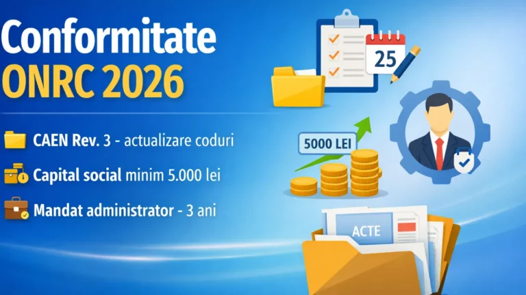 Conformitate ONRC 2026 – CAEN Rev. 3, capital social și mandat administrator