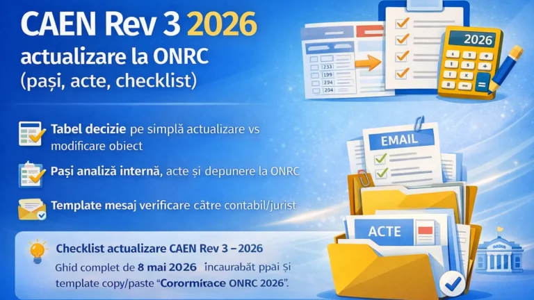CAEN Rev. 3 2026 – actualizare coduri CAEN la ONRC, termen și pași