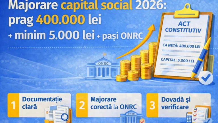 Majorare capital social 2026 – prag 400.000 lei și minim 5.000 lei