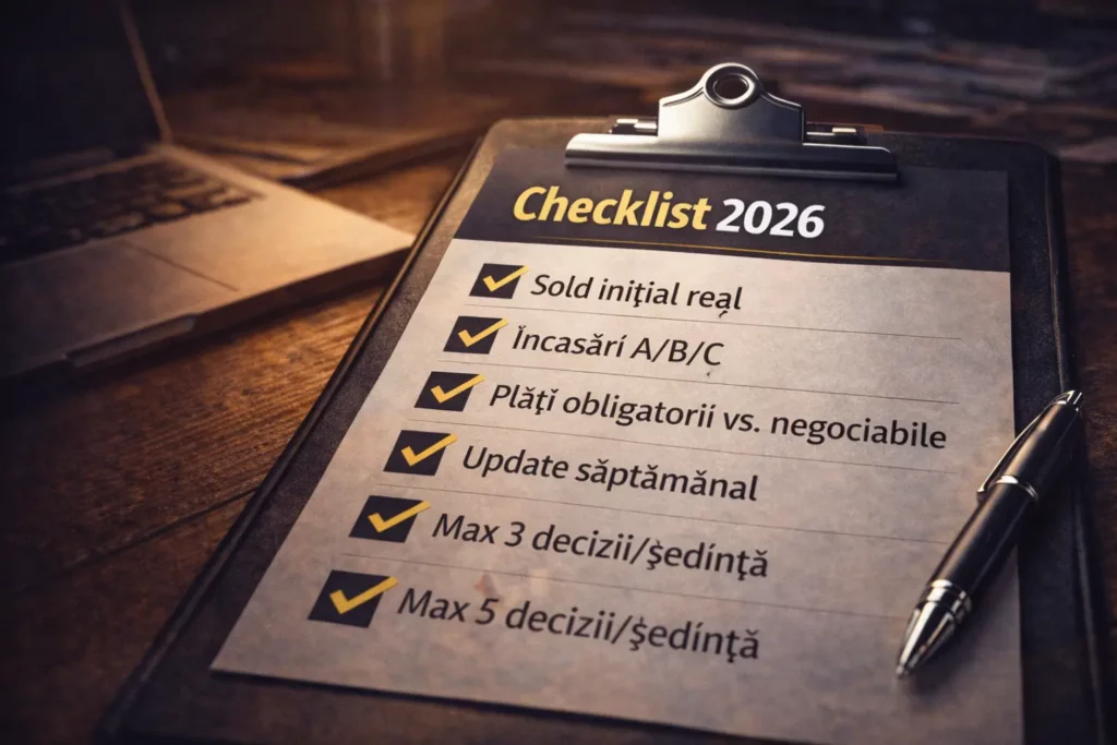Checklist cashflow forecast 13 săptămâni – pași de implementare săptămânală