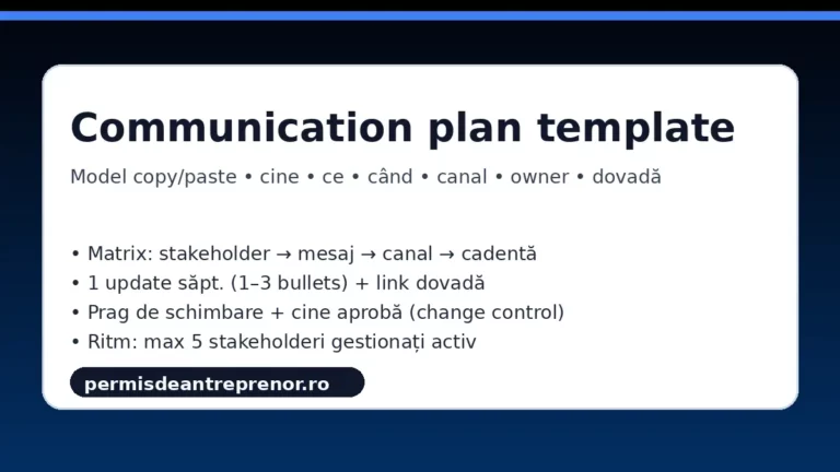 Communication plan template – model copy paste stakeholder mesaj canal cadenta owner link dovada