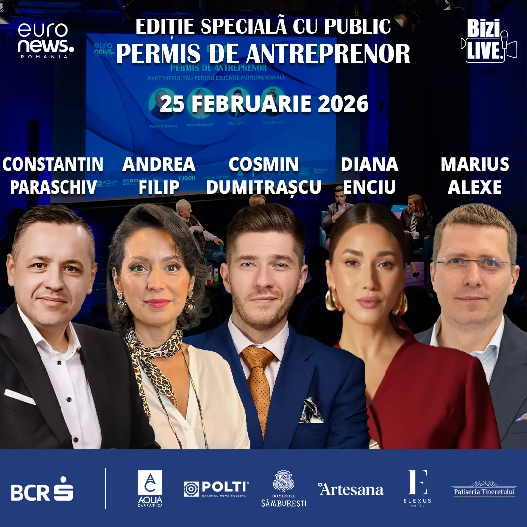 Afiș Emisiuni cu public februarie 2026 despre creșterea unei afaceri prin decizii mai bune, fiscalitate, cashflow, marketing și investitori